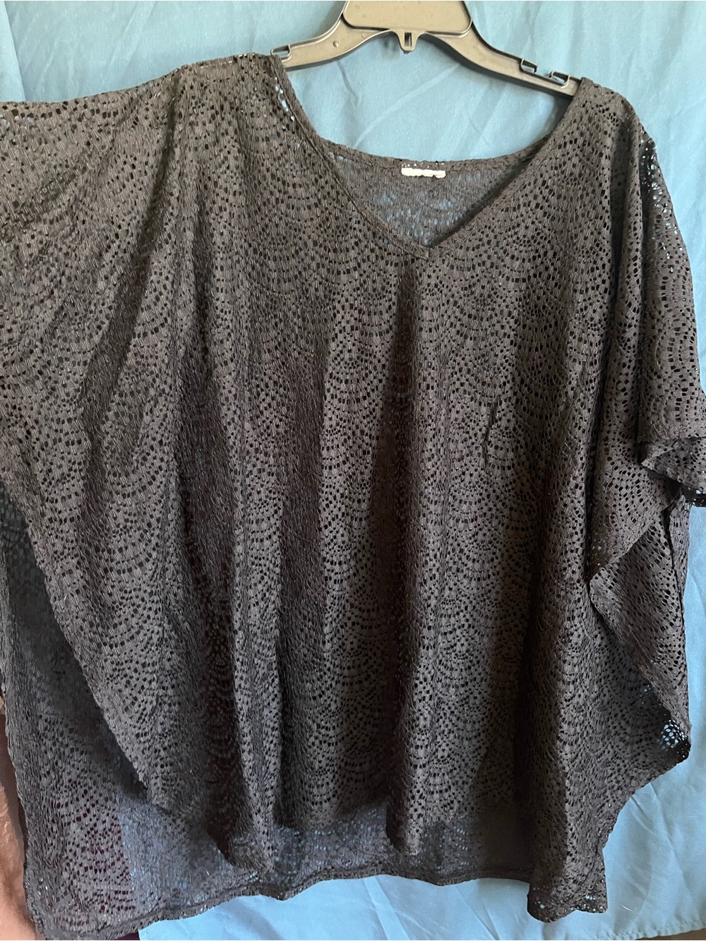 Women's Black Crochet V-Neck Coverup/Top